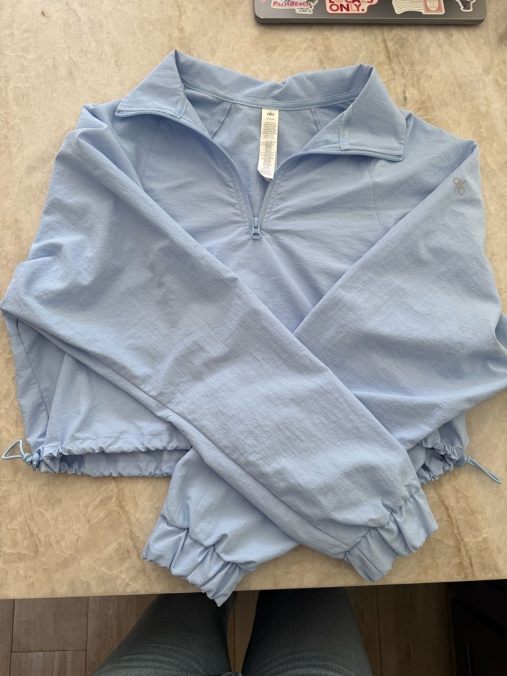 Alo Seashell Blue Cropped Half-Zip Pullover - Picture 2 of 6